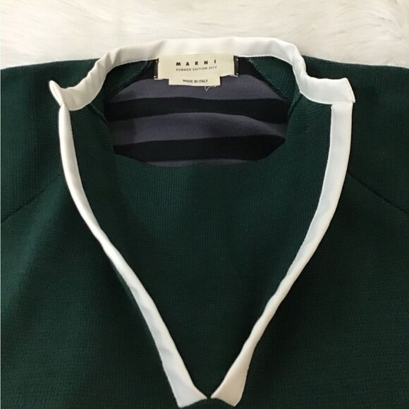 Marni Green V-Neck Faux Leather Trim Sleeveless Top Size 42 - Picture 7 of 13